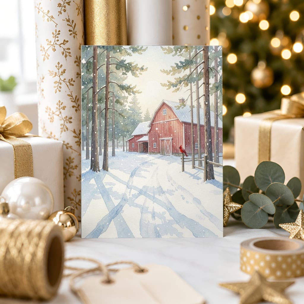 Christmas Card Mockup Bundle — 20 Gold and White 5x7 Greeting Card PSD Mockups: mockup scene 18 of 20