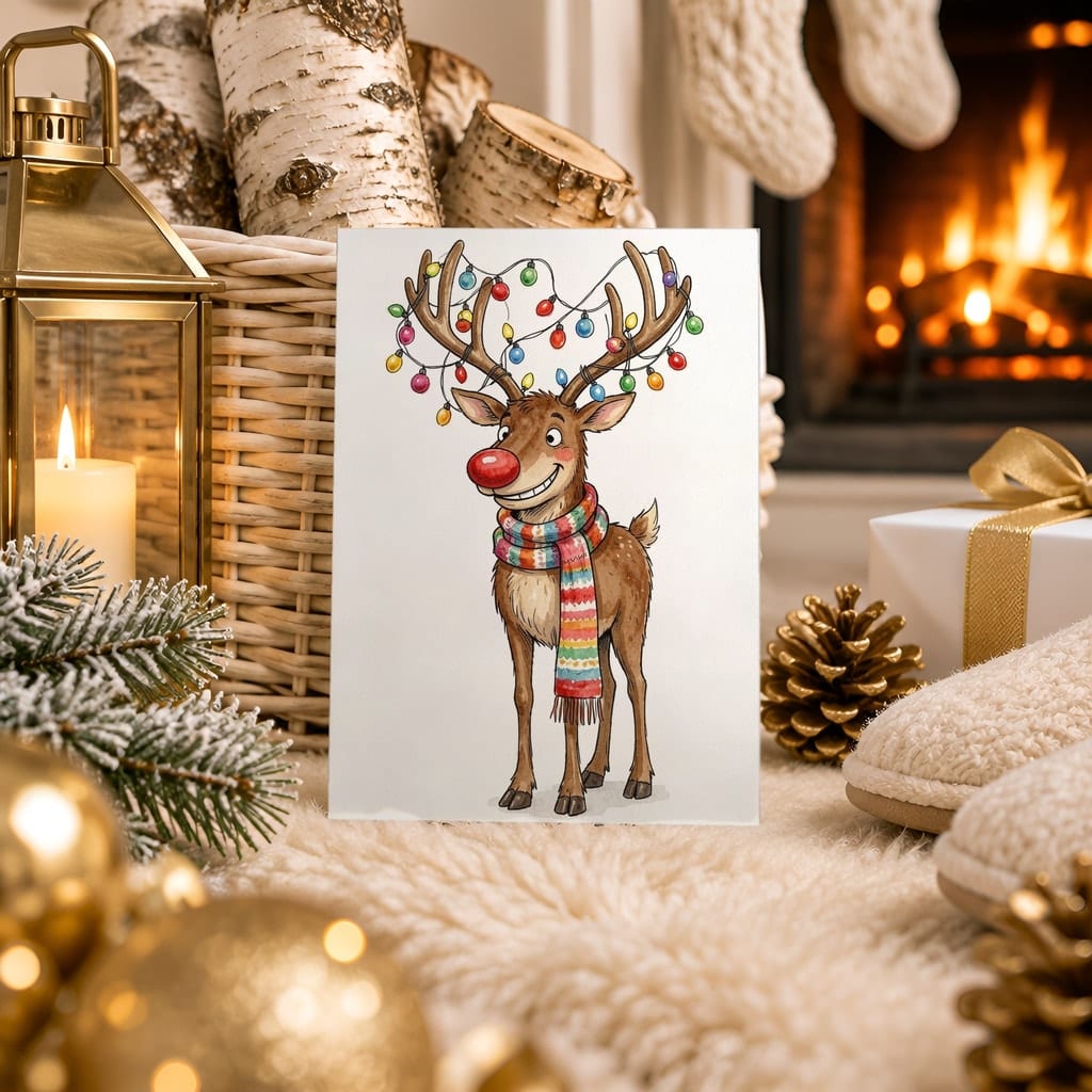 Christmas Card Mockup Bundle — 20 Gold and White 5x7 Greeting Card PSD Mockups: mockup scene 19 of 20
