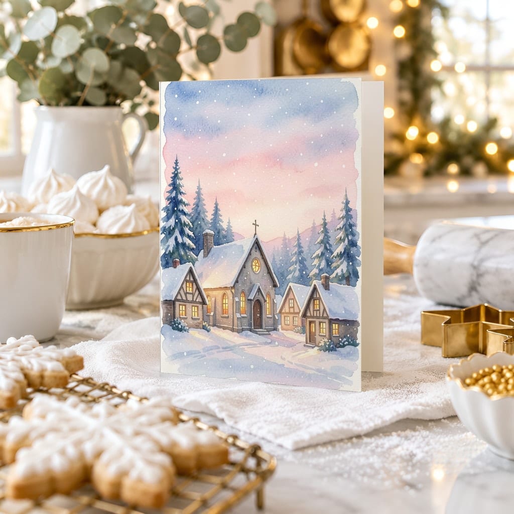 Christmas Card Mockup Bundle — 20 Gold and White 5x7 Greeting Card PSD Mockups: mockup scene 9 of 20