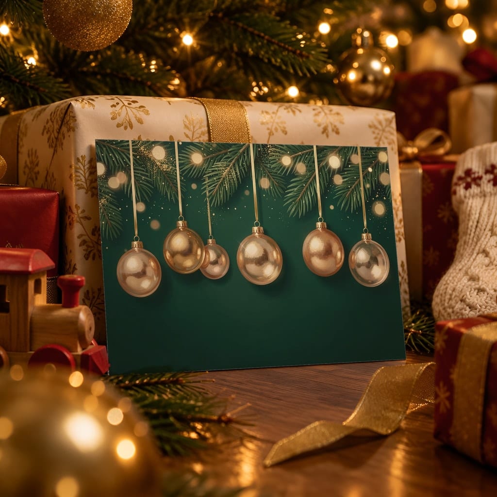 Christmas Card Mockup Bundle — 20 Horizontal 7x5 Photo Card PSD Mockups: mockup scene 19 of 20