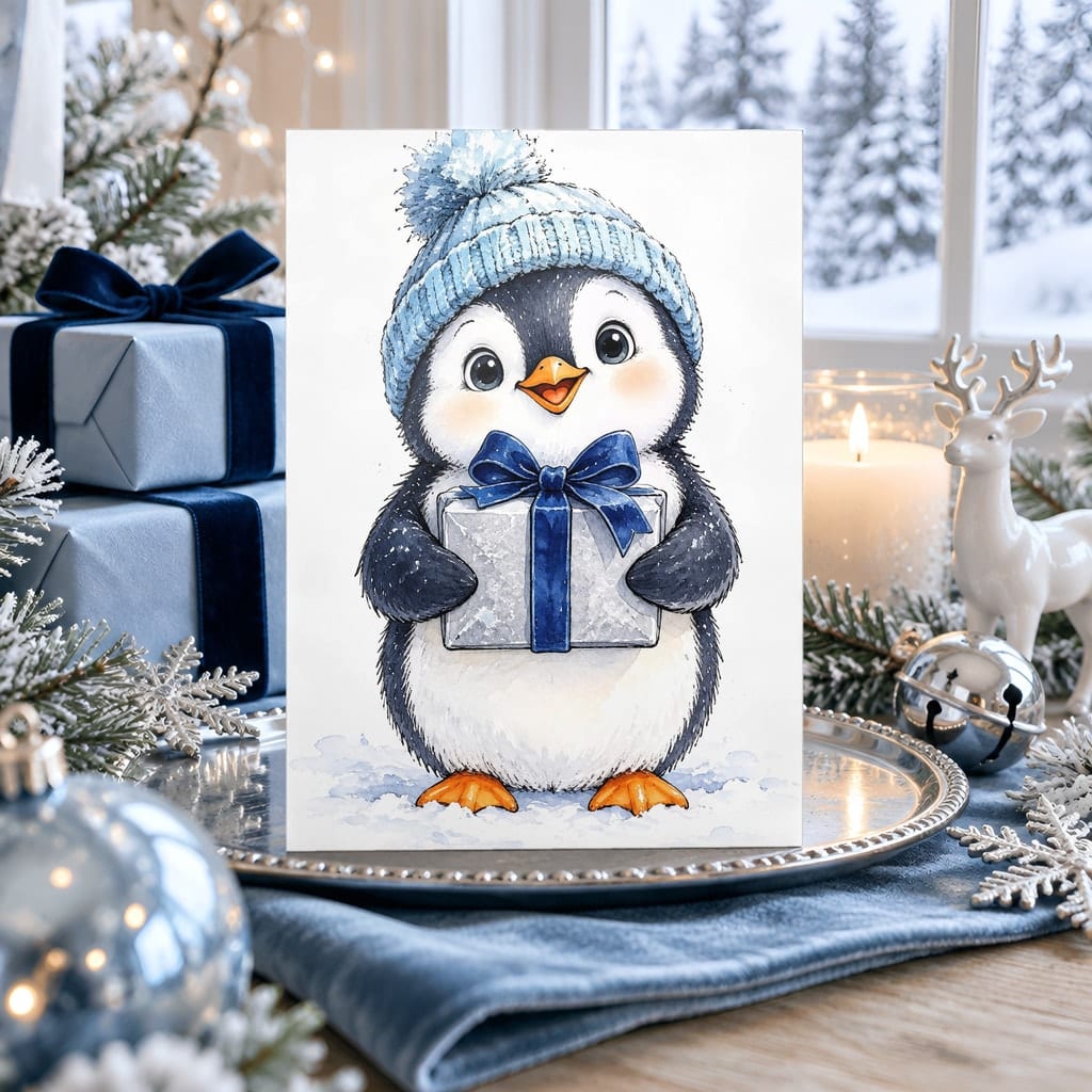 Christmas Card Mockup Bundle — 20 Icy Blue and Silver 5x7 Greeting Card PSD Mockups — first mockup scene from the pack