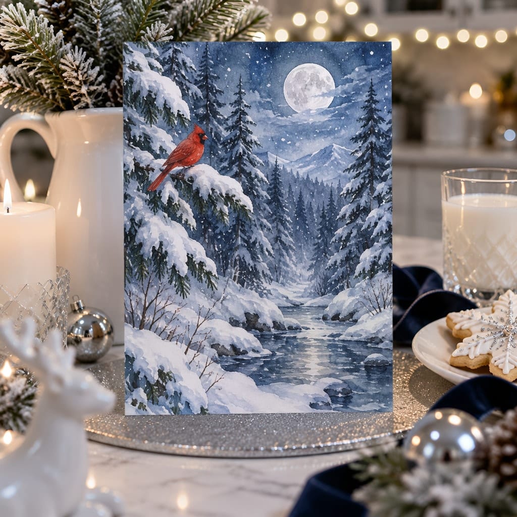 Christmas Card Mockup Bundle — 20 Icy Blue and Silver 5x7 Greeting Card PSD Mockups: mockup scene 10 of 20