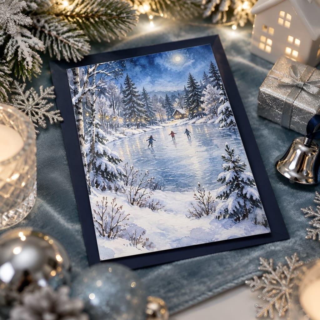 Christmas Card Mockup Bundle — 20 Icy Blue and Silver 5x7 Greeting Card PSD Mockups: mockup scene 11 of 20