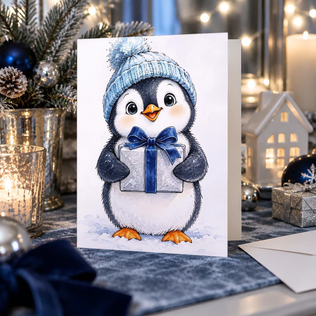 Christmas Card Mockup Bundle — 20 Icy Blue and Silver 5x7 Greeting Card PSD Mockups: mockup scene 13 of 20