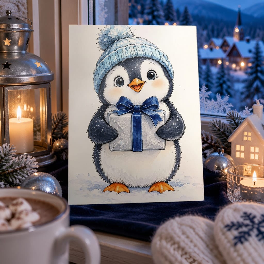 Christmas Card Mockup Bundle — 20 Icy Blue and Silver 5x7 Greeting Card PSD Mockups: mockup scene 15 of 20