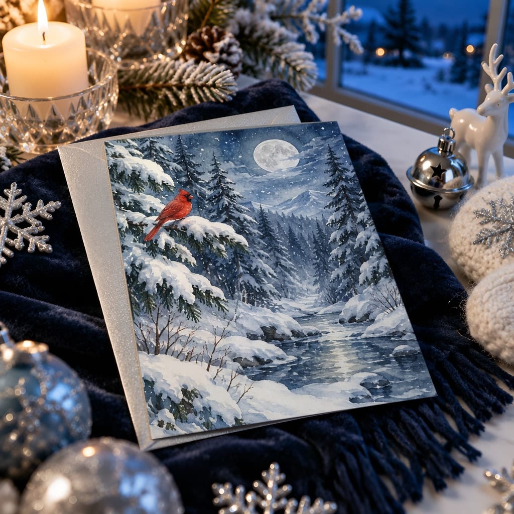Christmas Card Mockup Bundle — 20 Icy Blue and Silver 5x7 Greeting Card PSD Mockups: mockup scene 17 of 20
