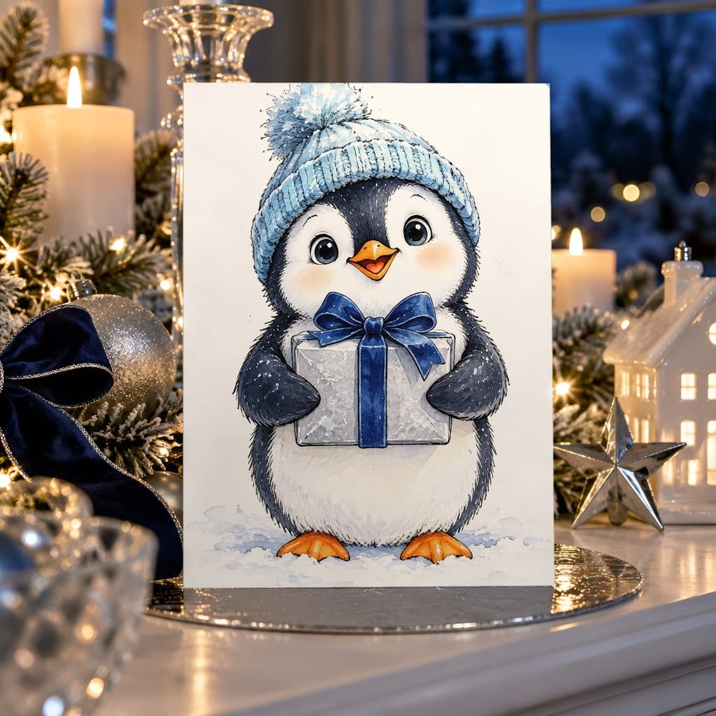 Christmas Card Mockup Bundle — 20 Icy Blue and Silver 5x7 Greeting Card PSD Mockups: mockup scene 18 of 20