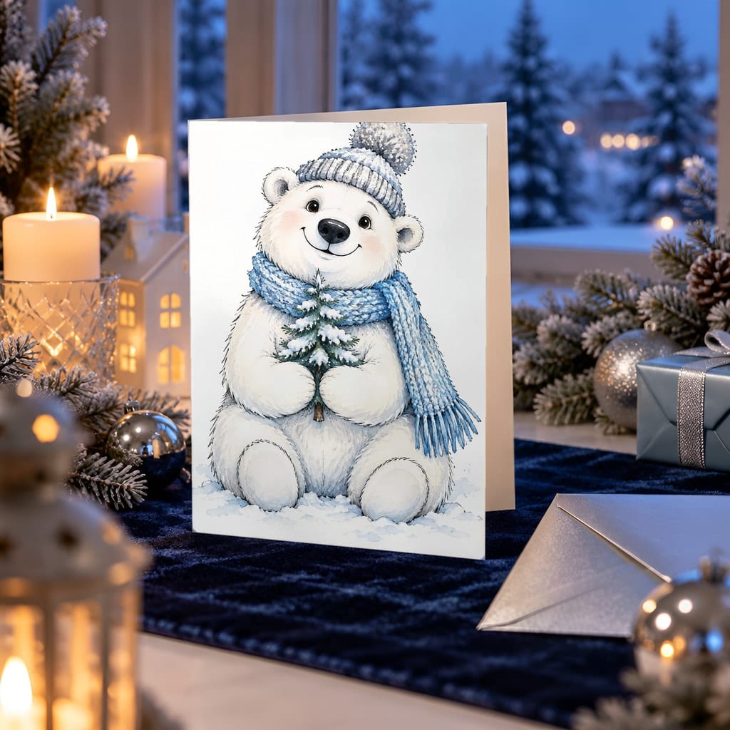 Christmas Card Mockup Bundle — 20 Icy Blue and Silver 5x7 Greeting Card PSD Mockups: mockup scene 20 of 20