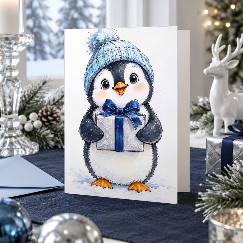 Christmas Card Mockup Bundle — 20 Icy Blue and Silver 5x7 Greeting Card PSD Mockups: mockup scene 3 of 20