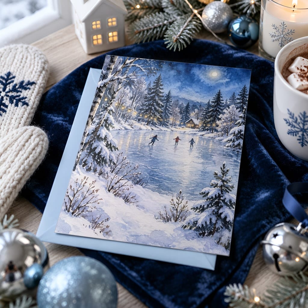 Christmas Card Mockup Bundle — 20 Icy Blue and Silver 5x7 Greeting Card PSD Mockups: mockup scene 4 of 20