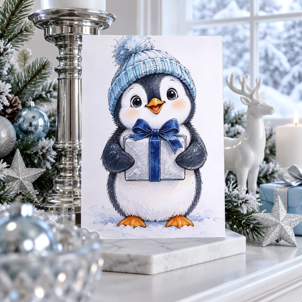 Christmas Card Mockup Bundle — 20 Icy Blue and Silver 5x7 Greeting Card PSD Mockups: mockup scene 5 of 20