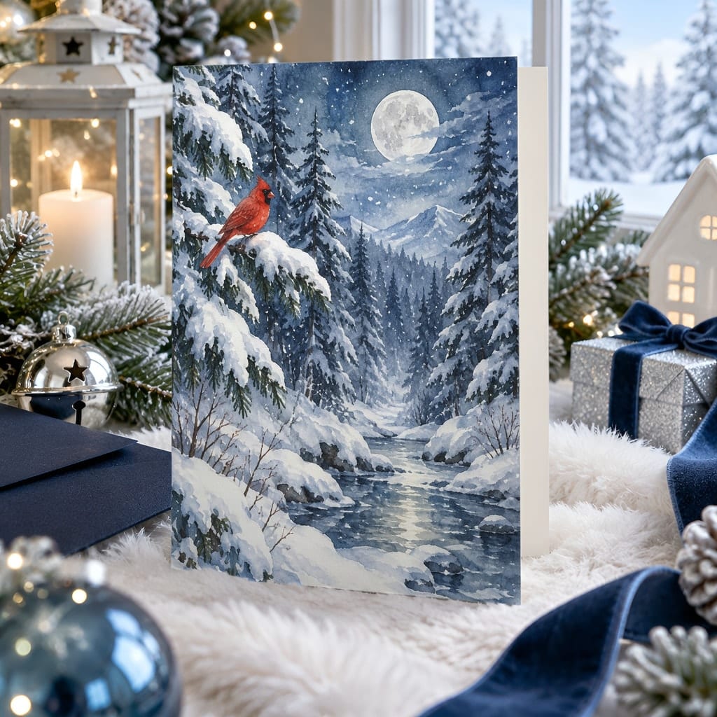 Christmas Card Mockup Bundle — 20 Icy Blue and Silver 5x7 Greeting Card PSD Mockups: mockup scene 6 of 20
