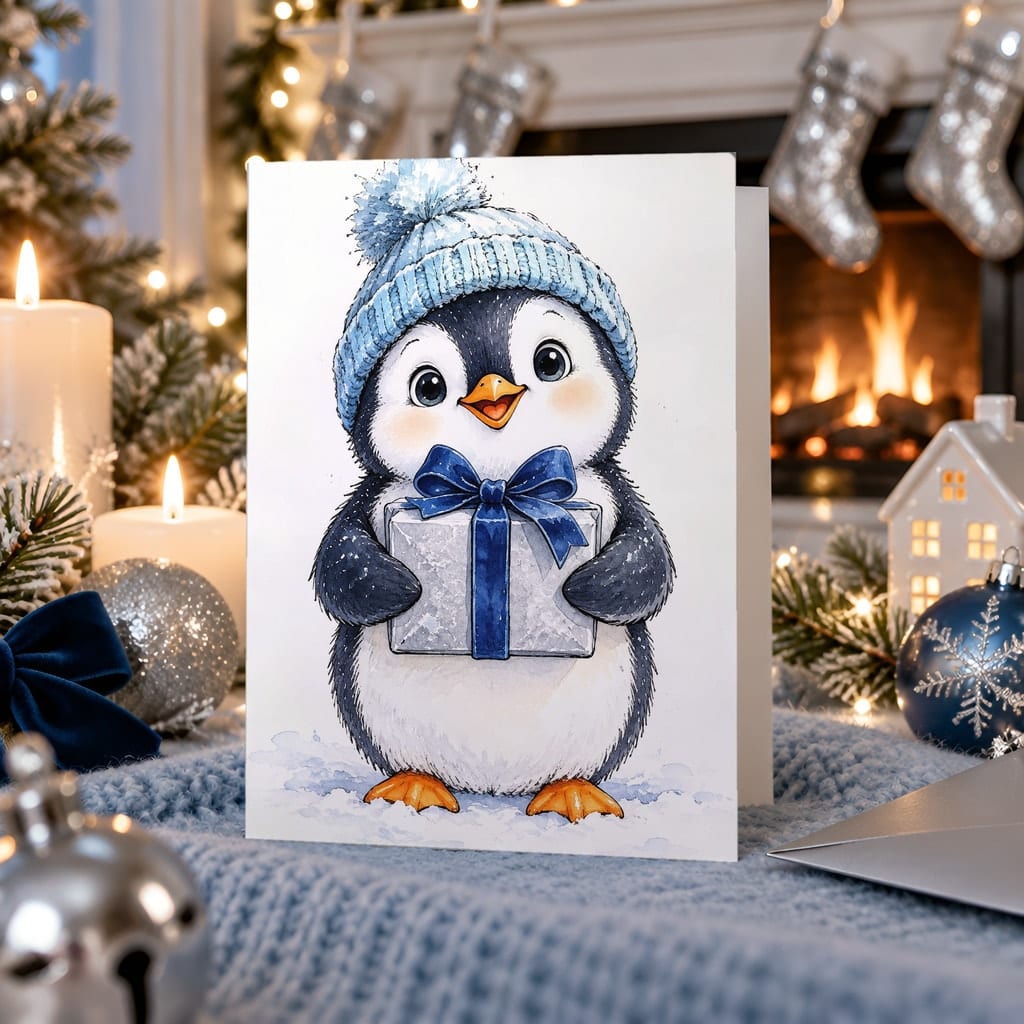 Christmas Card Mockup Bundle — 20 Icy Blue and Silver 5x7 Greeting Card PSD Mockups: mockup scene 9 of 20