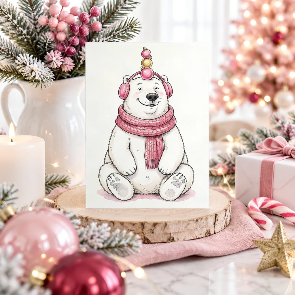 Christmas Card Mockup Bundle — 20 Pink Christmas 5x7 Greeting Card PSD Mockups — first mockup scene from the pack