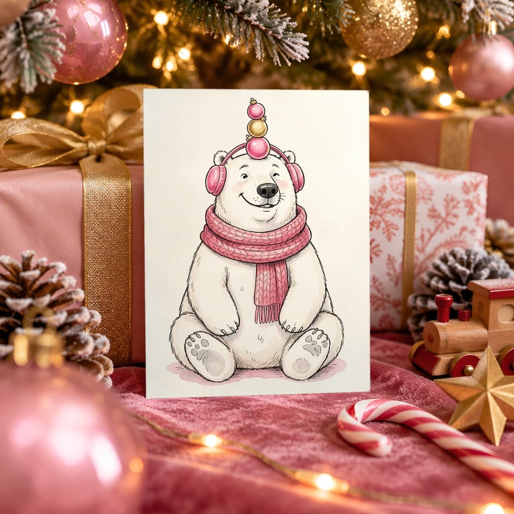 Christmas Card Mockup Bundle — 20 Pink Christmas 5x7 Greeting Card PSD Mockups: mockup scene 13 of 20