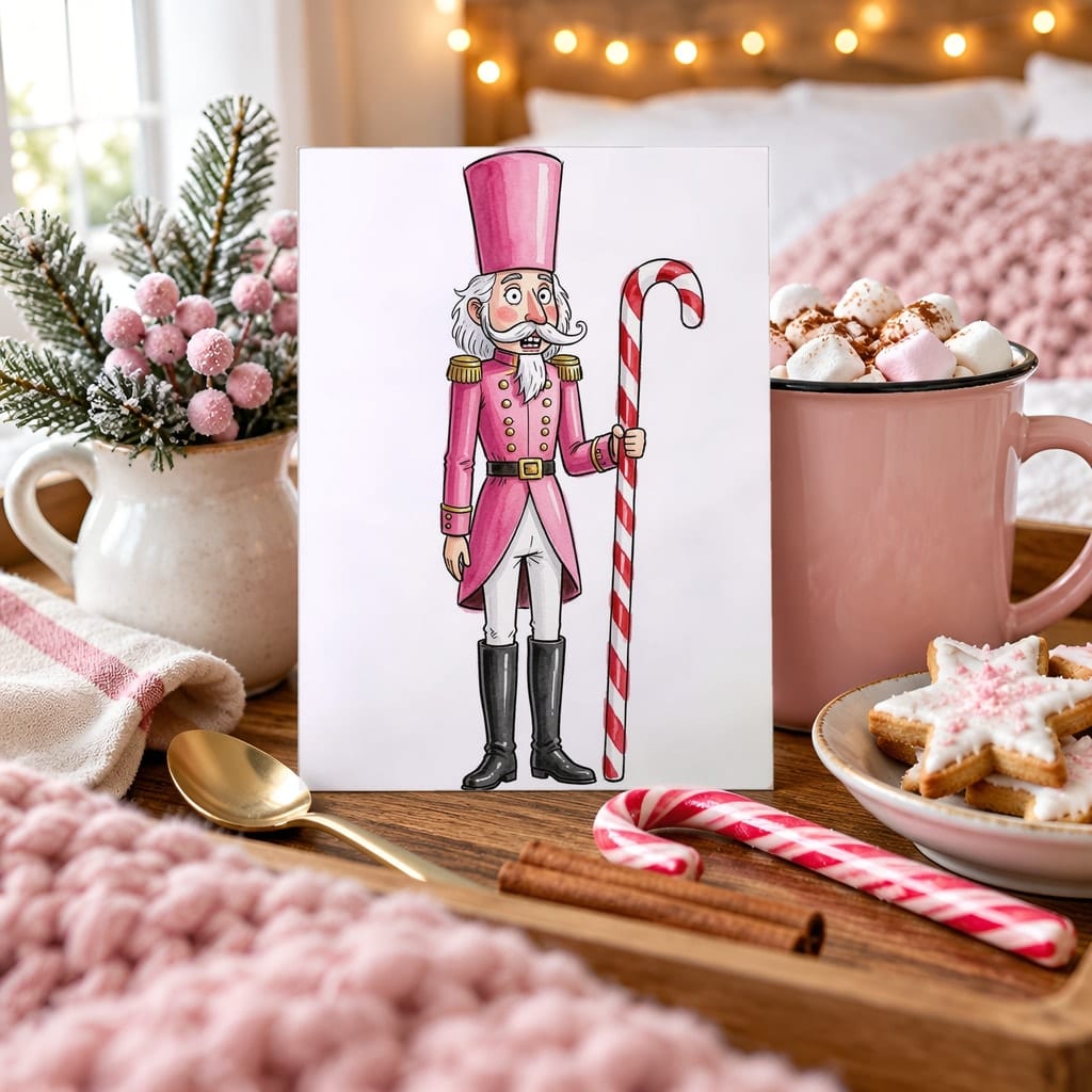 Christmas Card Mockup Bundle — 20 Pink Christmas 5x7 Greeting Card PSD Mockups: mockup scene 14 of 20