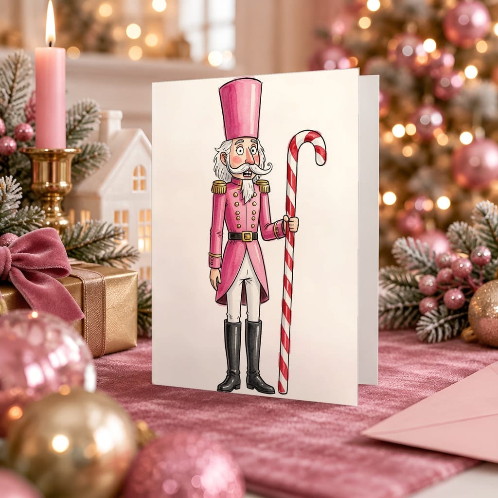 Christmas Card Mockup Bundle — 20 Pink Christmas 5x7 Greeting Card PSD Mockups: mockup scene 2 of 20