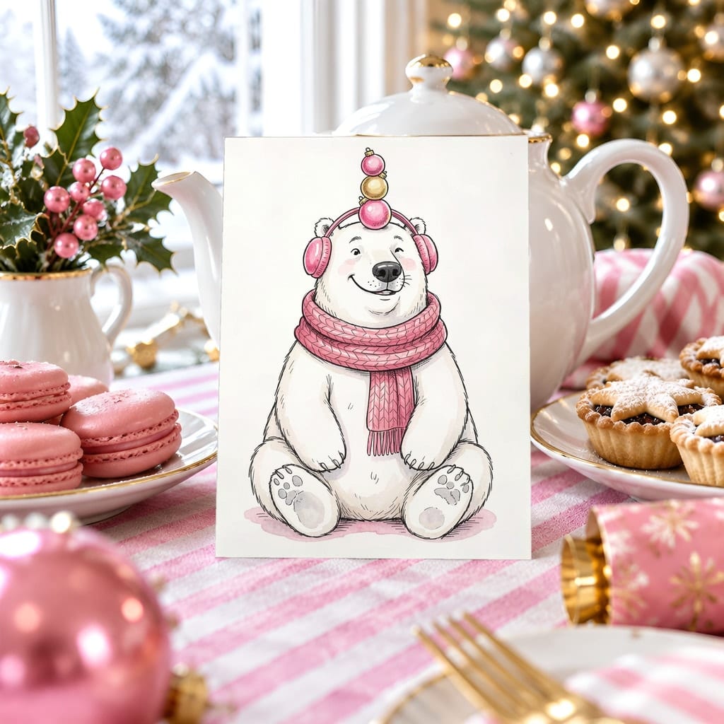 Christmas Card Mockup Bundle — 20 Pink Christmas 5x7 Greeting Card PSD Mockups: mockup scene 20 of 20