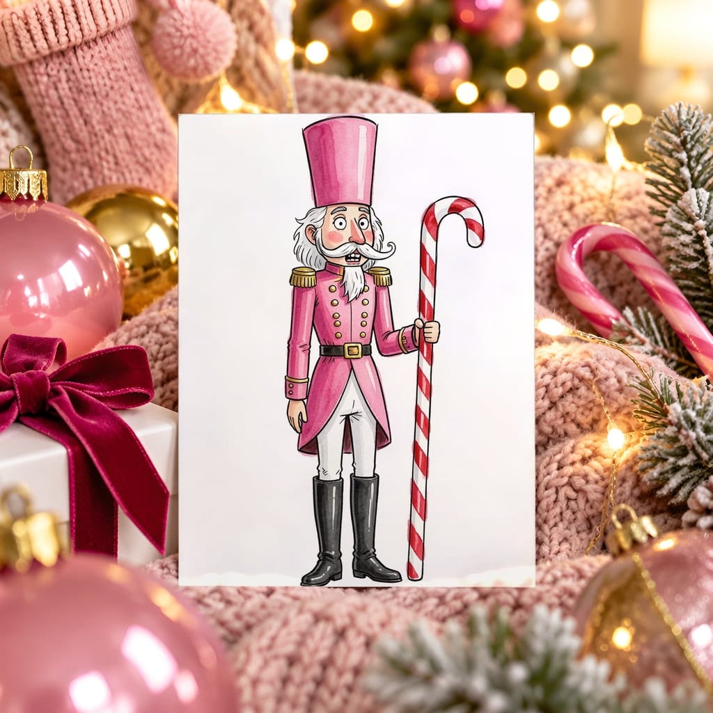 Christmas Card Mockup Bundle — 20 Pink Christmas 5x7 Greeting Card PSD Mockups: mockup scene 4 of 20