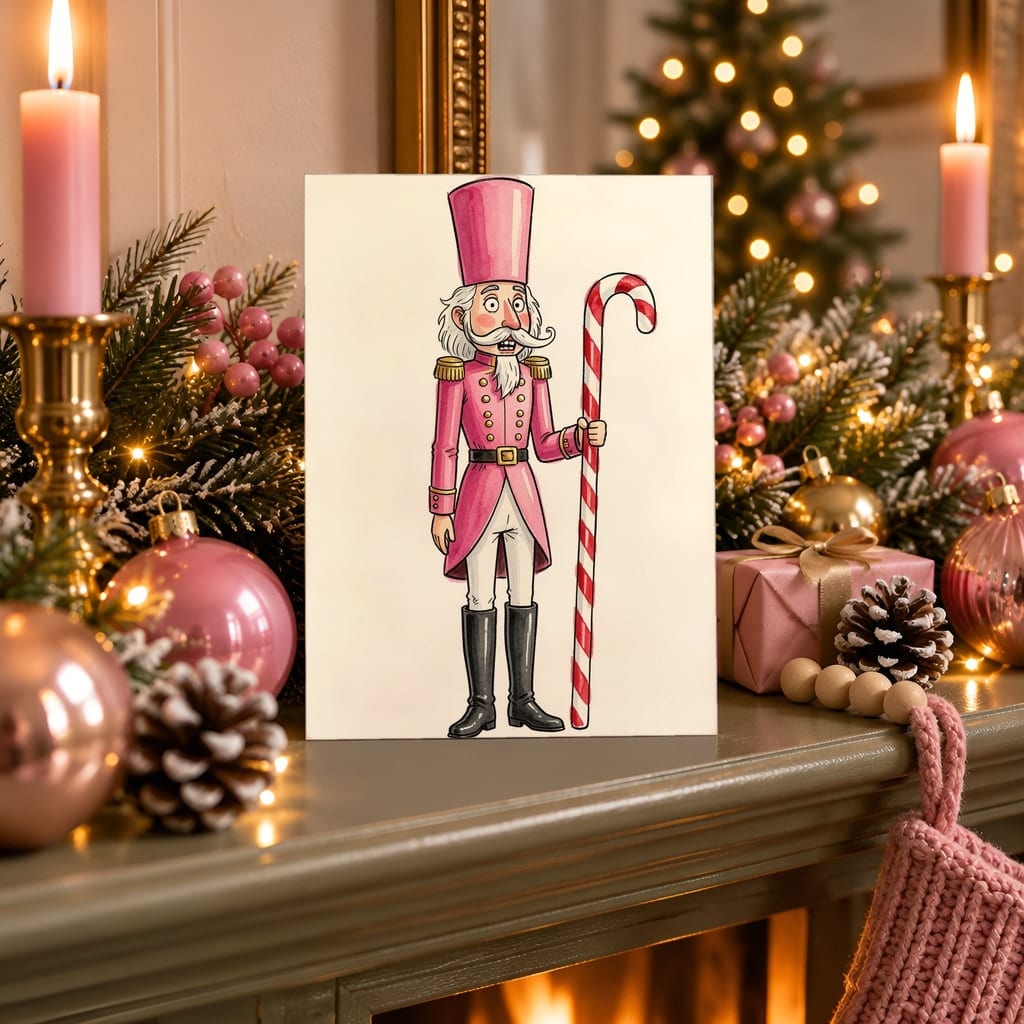 Christmas Card Mockup Bundle — 20 Pink Christmas 5x7 Greeting Card PSD Mockups: mockup scene 6 of 20