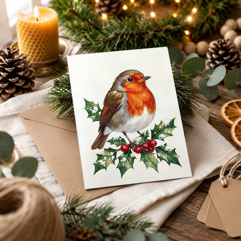 Christmas Card Mockup Bundle — 20 Rustic Kraft 5x7 Greeting Card PSD Mockups: mockup scene 17 of 20