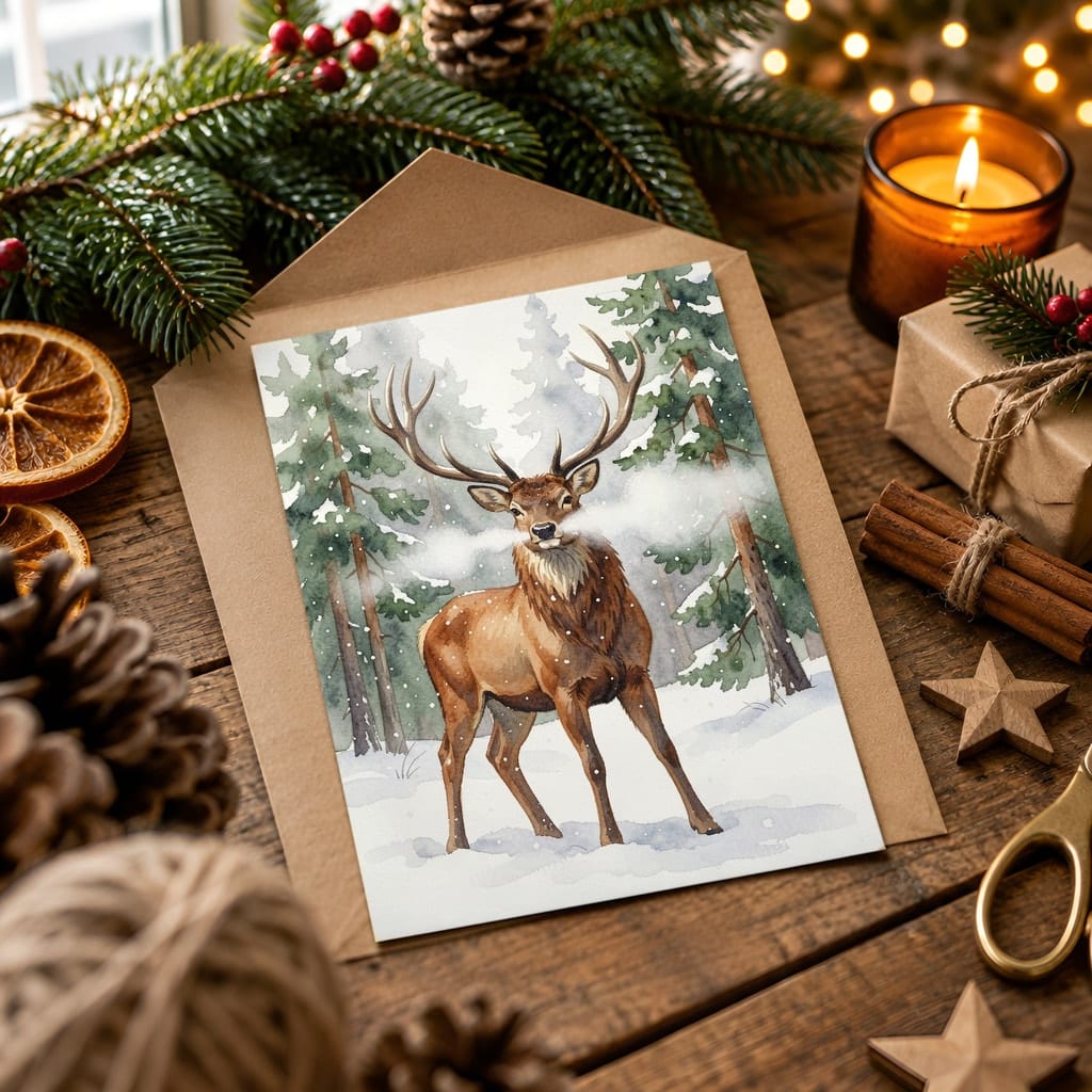 Christmas Card Mockup Bundle — 20 Rustic Kraft 5x7 Greeting Card PSD Mockups: mockup scene 8 of 20