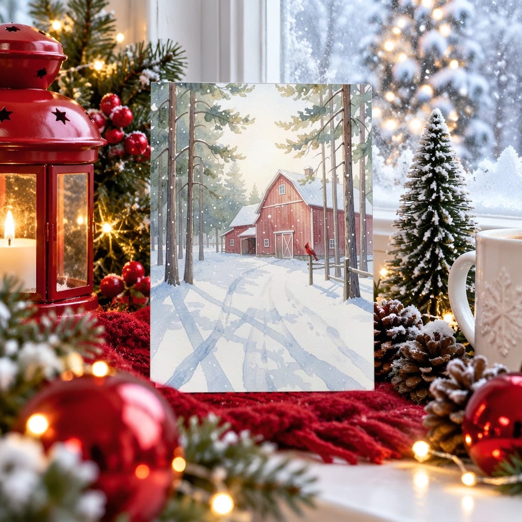Christmas Card Mockup Bundle — 20 Traditional Red 5x7 Greeting Card PSD Mockups: mockup scene 10 of 20