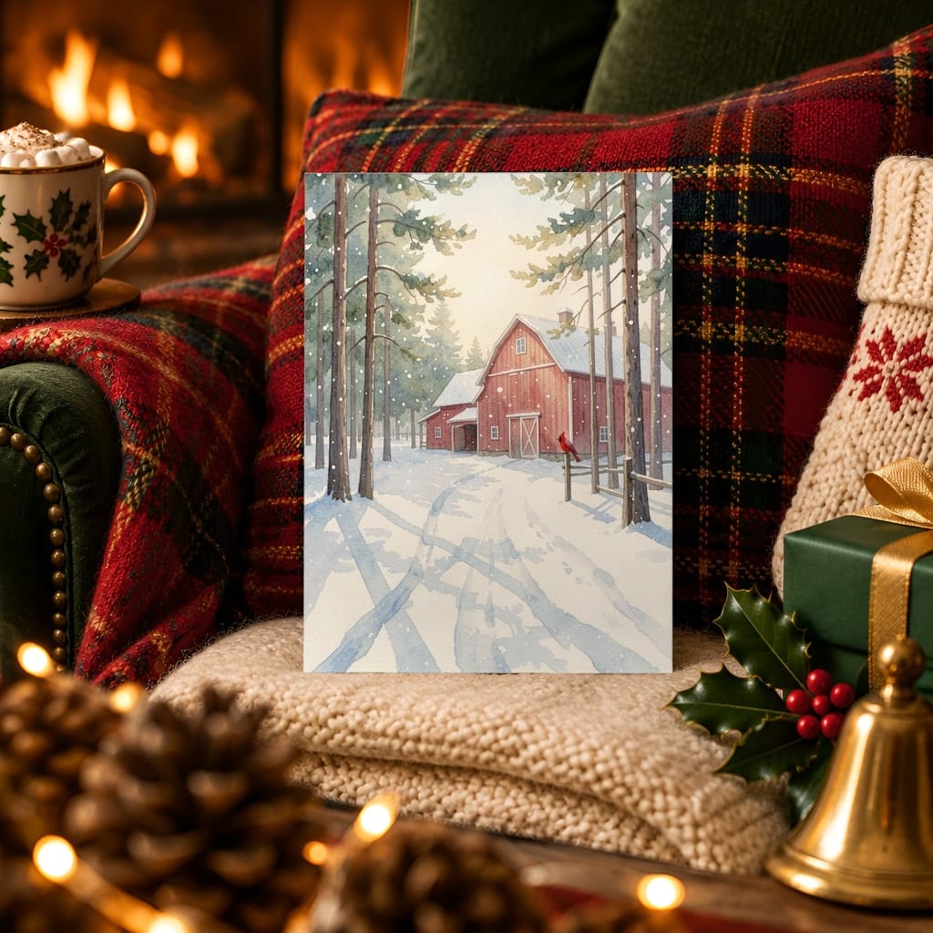 Christmas Card Mockup Bundle — 20 Traditional Red 5x7 Greeting Card PSD Mockups: mockup scene 11 of 20