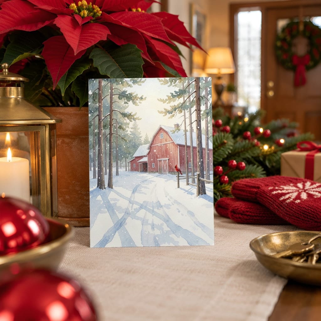 Christmas Card Mockup Bundle — 20 Traditional Red 5x7 Greeting Card PSD Mockups: mockup scene 15 of 20