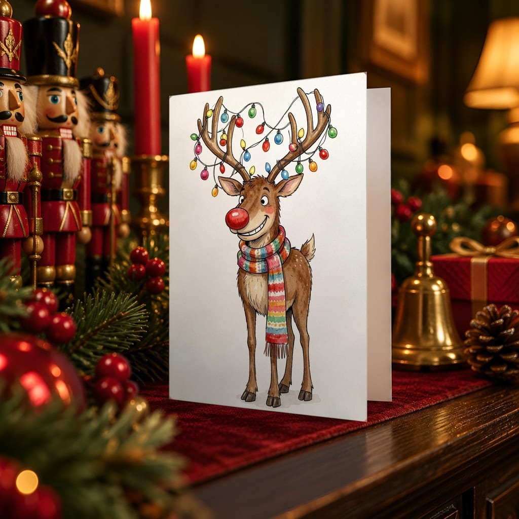 Christmas Card Mockup Bundle — 20 Traditional Red 5x7 Greeting Card PSD Mockups: mockup scene 16 of 20