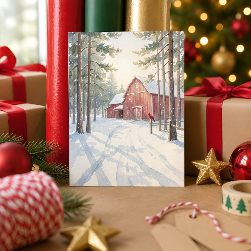Christmas Card Mockup Bundle — 20 Traditional Red 5x7 Greeting Card PSD Mockups: mockup scene 18 of 20