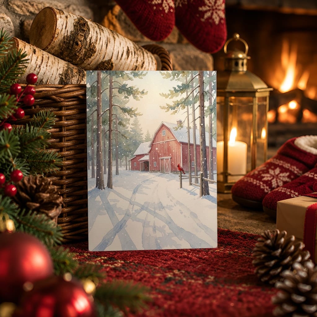 Christmas Card Mockup Bundle — 20 Traditional Red 5x7 Greeting Card PSD Mockups: mockup scene 19 of 20