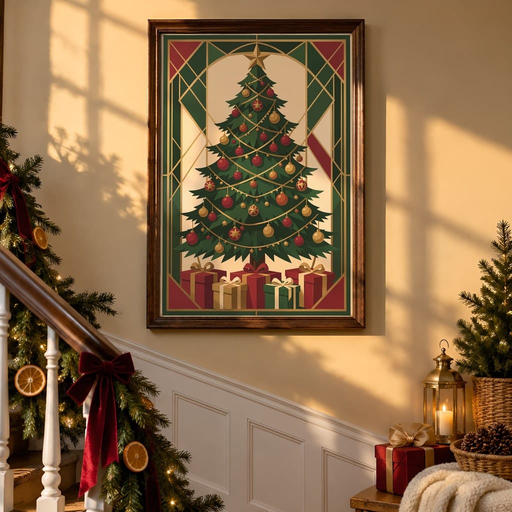 Christmas Frame Mockup Bundle — 40 Vertical Staircase and Hallway Wall Art PSD Mockups: mockup scene 11 of 40