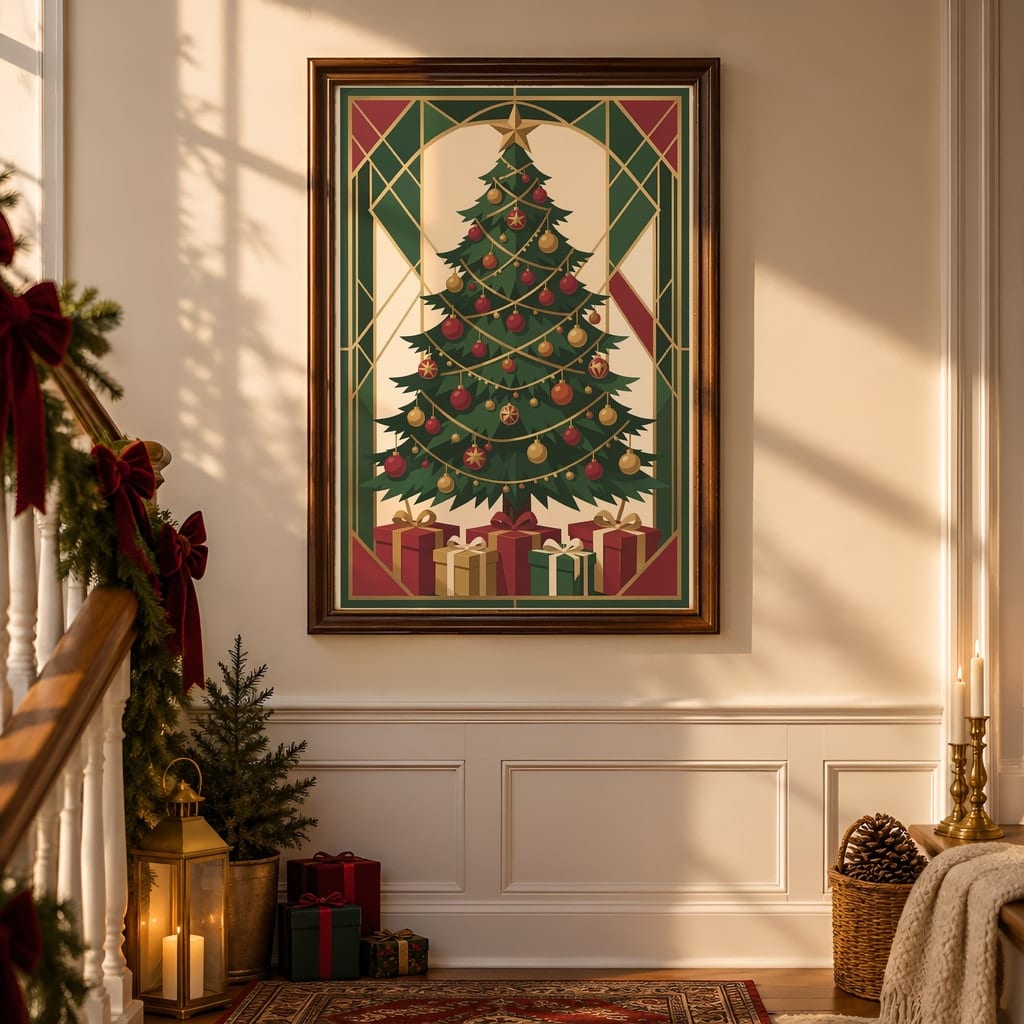 Christmas Frame Mockup Bundle — 40 Vertical Staircase and Hallway Wall Art PSD Mockups: mockup scene 14 of 40
