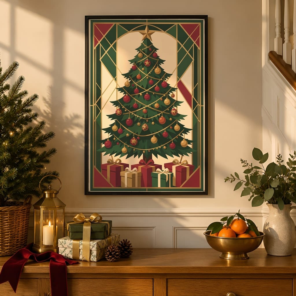 Christmas Frame Mockup Bundle — 40 Vertical Staircase and Hallway Wall Art PSD Mockups: mockup scene 15 of 40