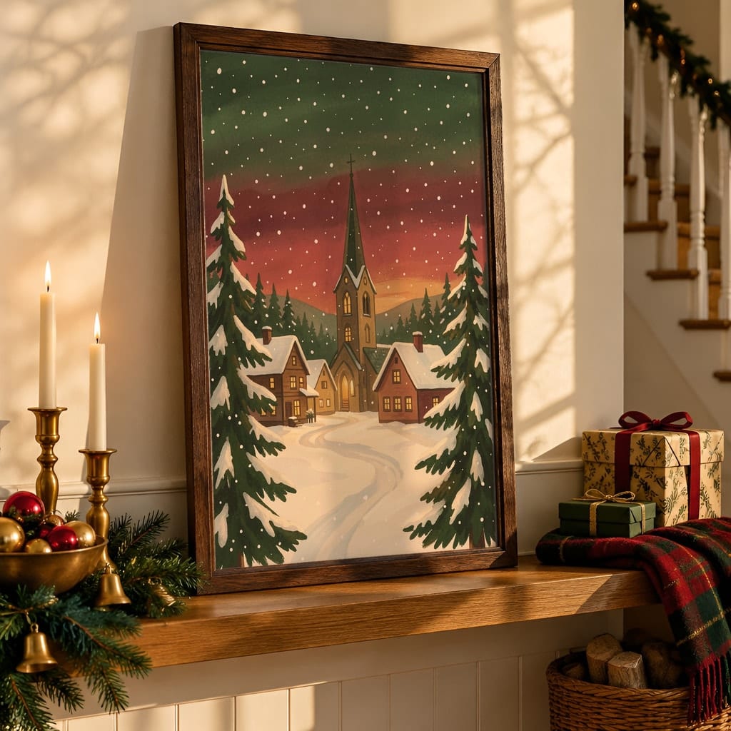 Christmas Frame Mockup Bundle — 40 Vertical Staircase and Hallway Wall Art PSD Mockups: mockup scene 16 of 40