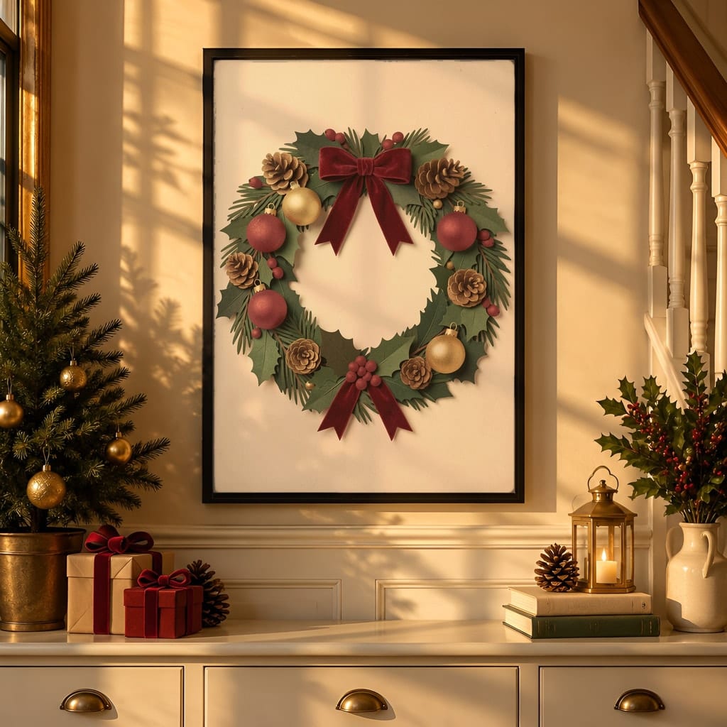 Christmas Frame Mockup Bundle — 40 Vertical Staircase and Hallway Wall Art PSD Mockups: mockup scene 17 of 40