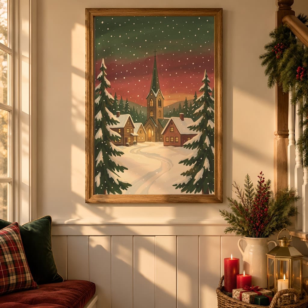 Christmas Frame Mockup Bundle — 40 Vertical Staircase and Hallway Wall Art PSD Mockups: mockup scene 18 of 40