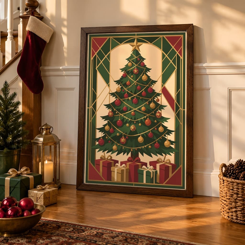 Christmas Frame Mockup Bundle — 40 Vertical Staircase and Hallway Wall Art PSD Mockups: mockup scene 19 of 40