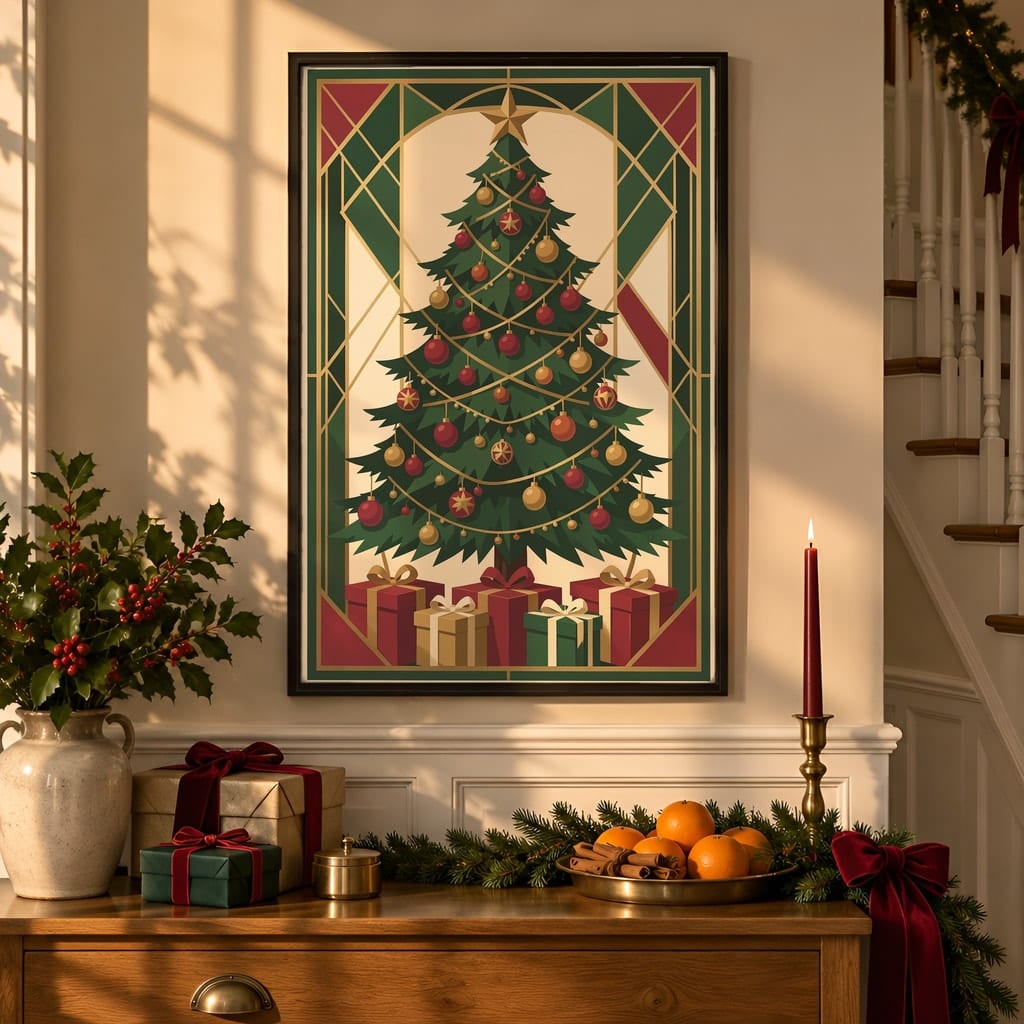 Christmas Frame Mockup Bundle — 40 Vertical Staircase and Hallway Wall Art PSD Mockups: mockup scene 20 of 40