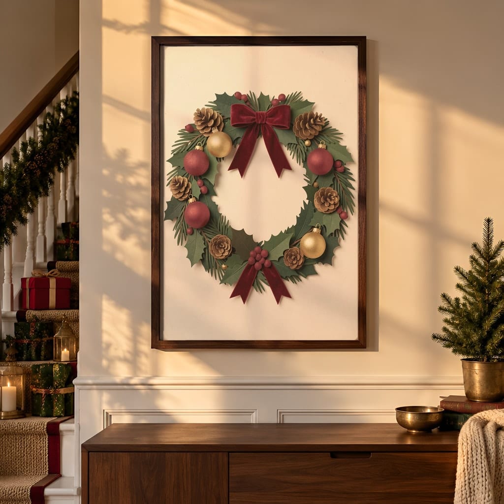 Christmas Frame Mockup Bundle — 40 Vertical Staircase and Hallway Wall Art PSD Mockups: mockup scene 21 of 40