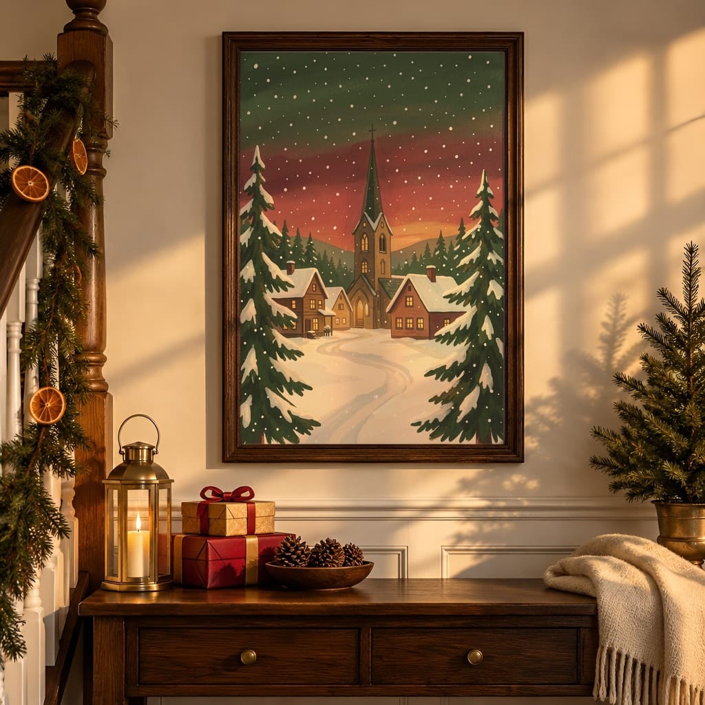 Christmas Frame Mockup Bundle — 40 Vertical Staircase and Hallway Wall Art PSD Mockups: mockup scene 24 of 40
