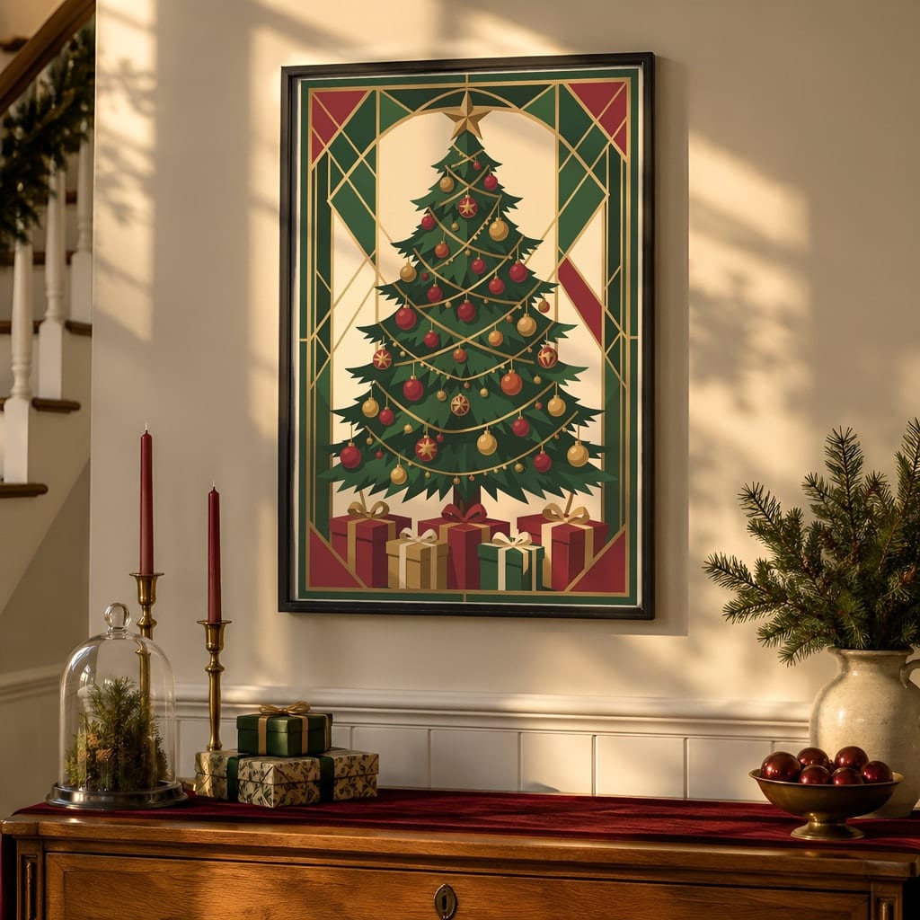 Christmas Frame Mockup Bundle — 40 Vertical Staircase and Hallway Wall Art PSD Mockups: mockup scene 25 of 40