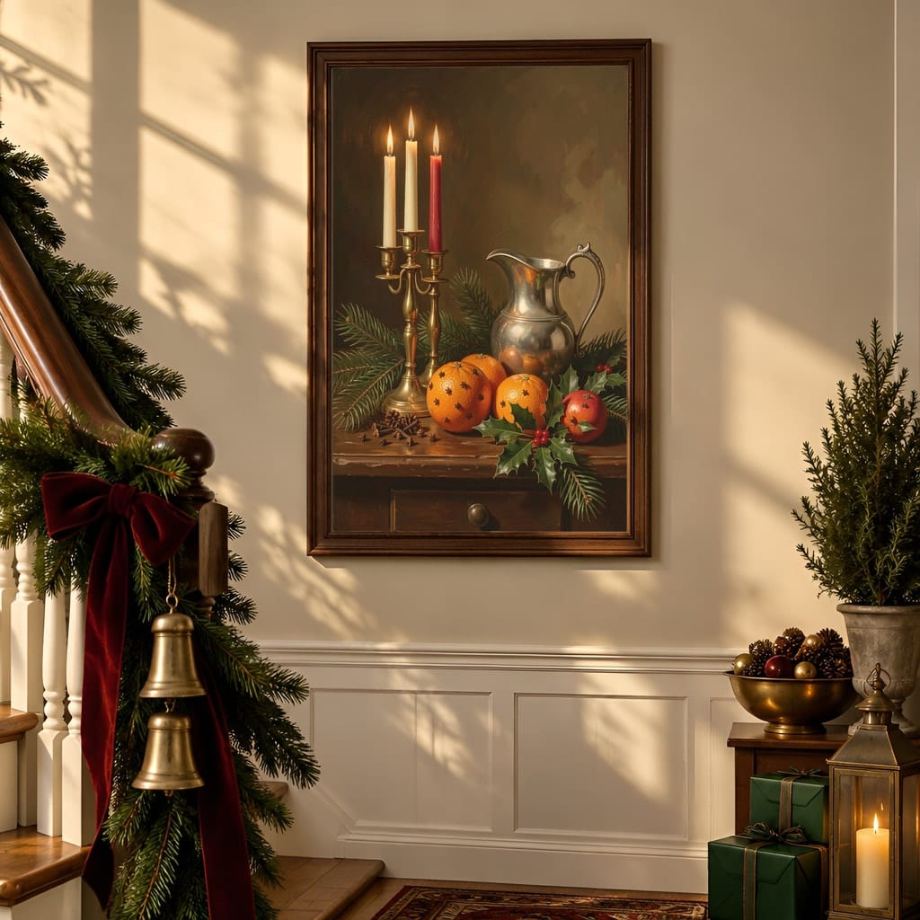 Christmas Frame Mockup Bundle — 40 Vertical Staircase and Hallway Wall Art PSD Mockups: mockup scene 26 of 40
