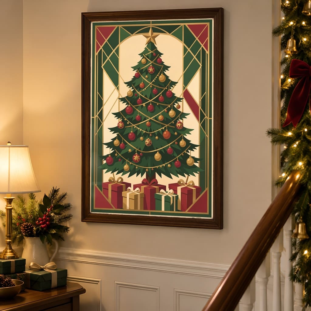Christmas Frame Mockup Bundle — 40 Vertical Staircase and Hallway Wall Art PSD Mockups: mockup scene 29 of 40