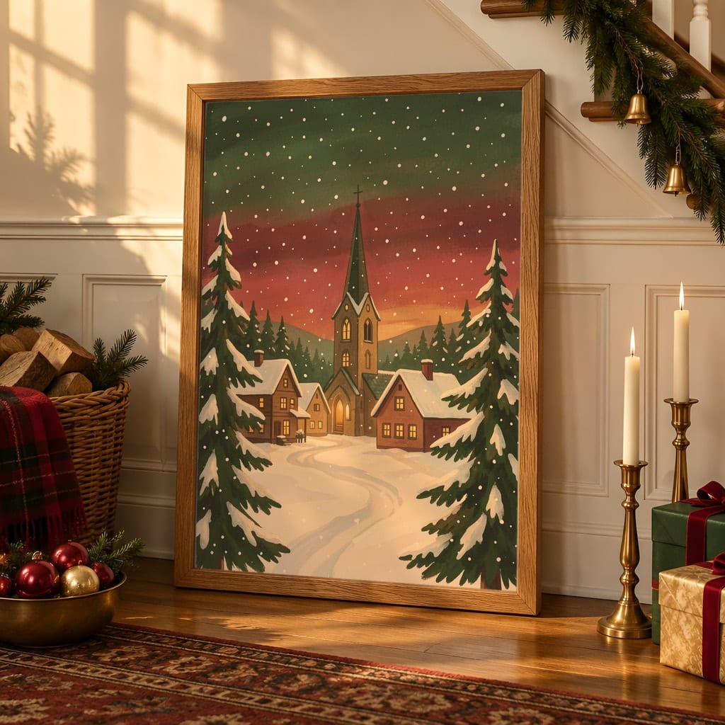 Christmas Frame Mockup Bundle — 40 Vertical Staircase and Hallway Wall Art PSD Mockups: mockup scene 3 of 40