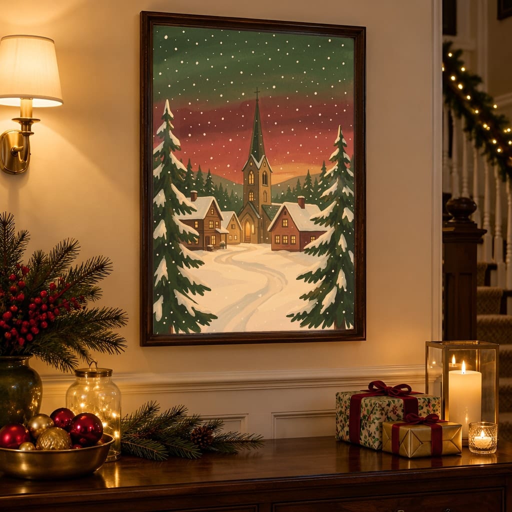 Christmas Frame Mockup Bundle — 40 Vertical Staircase and Hallway Wall Art PSD Mockups: mockup scene 31 of 40