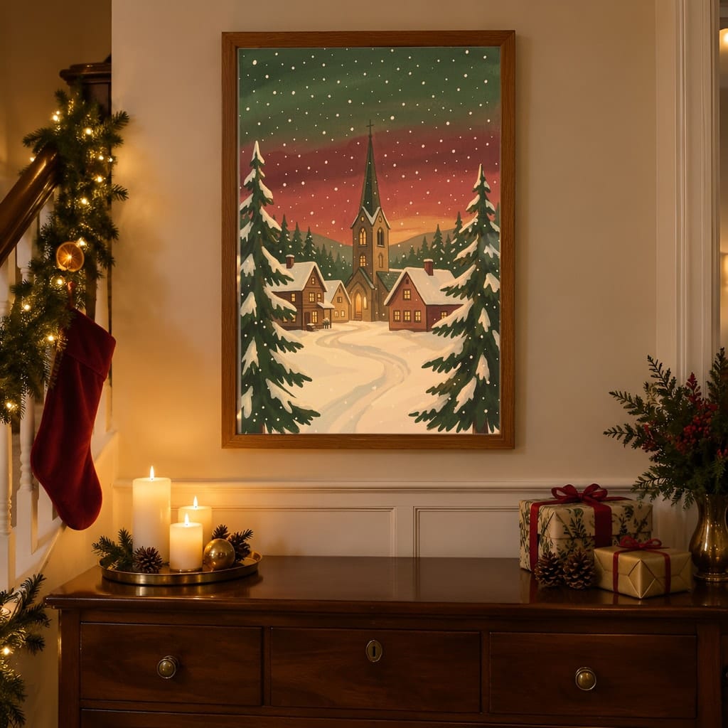 Christmas Frame Mockup Bundle — 40 Vertical Staircase and Hallway Wall Art PSD Mockups: mockup scene 33 of 40