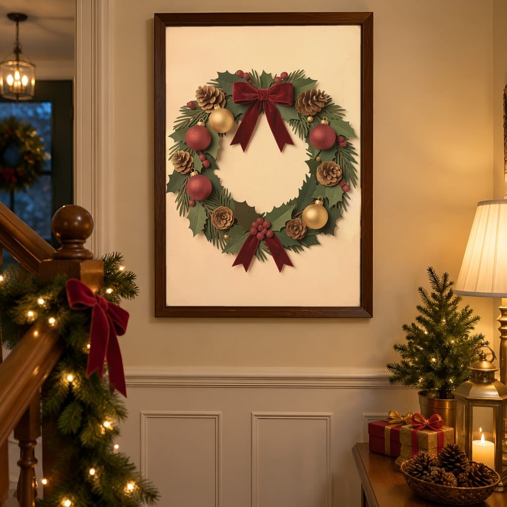 Christmas Frame Mockup Bundle — 40 Vertical Staircase and Hallway Wall Art PSD Mockups: mockup scene 34 of 40