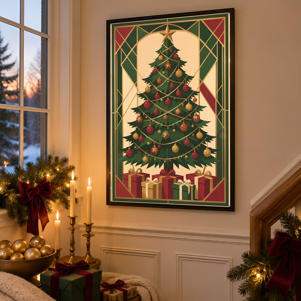 Christmas Frame Mockup Bundle — 40 Vertical Staircase and Hallway Wall Art PSD Mockups: mockup scene 35 of 40